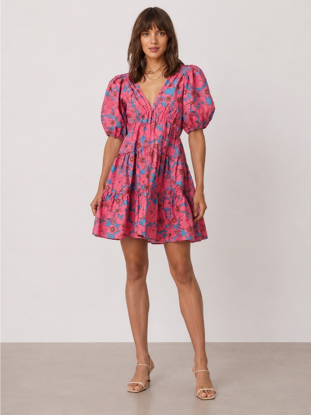 XiRENA Pink Mini Dress Nissa 100% Cotton Floral Paisley Puff Sleeve XS $285